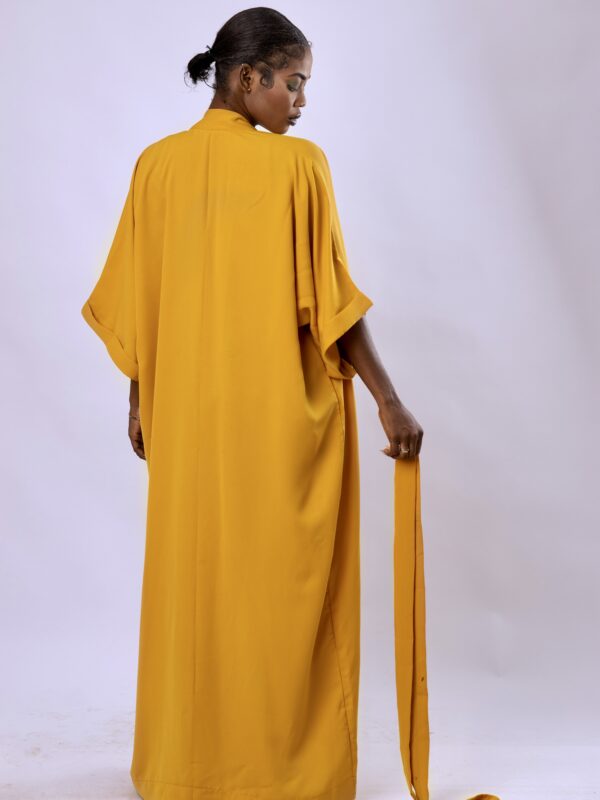 kimono, yellow robe, Ghanaian fashion brand, vacation wear